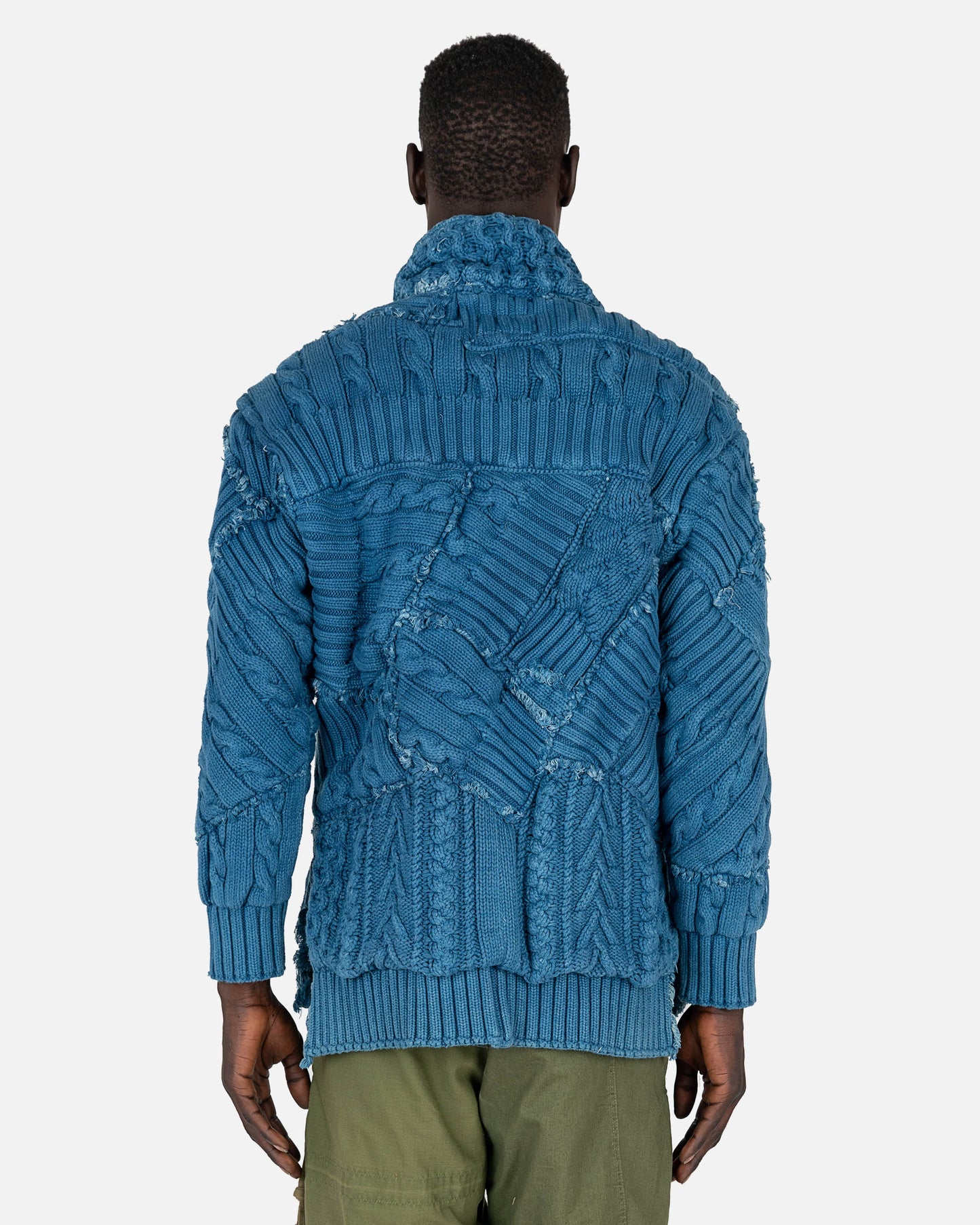 Greg Lauren mens sweater Fisherman Scraps Boxy in Medium Blue