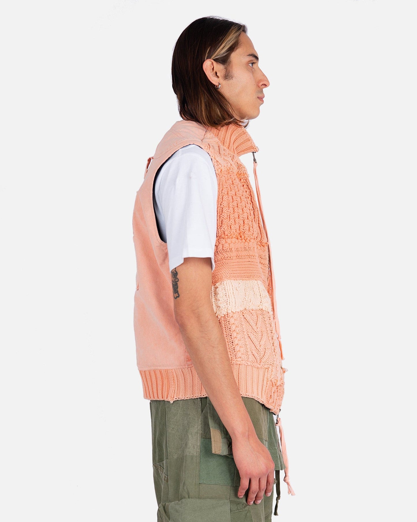 Greg Lauren Fisherman Zip Vest in Pink