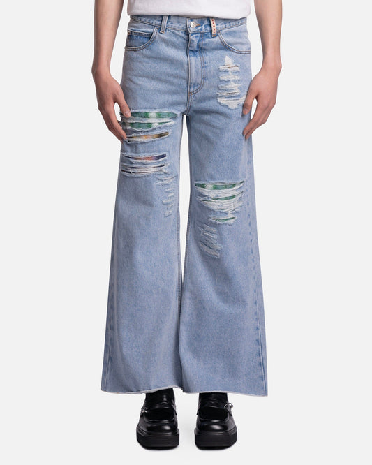Marni Men's Pants Flared Bleach Coated Trousers in Illusion Blue