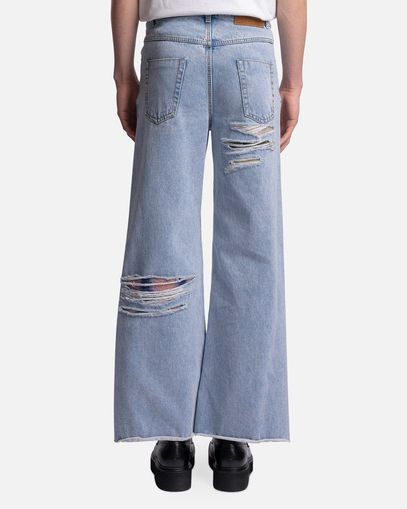 Marni Men's Pants Flared Bleach Coated Trousers in Illusion Blue