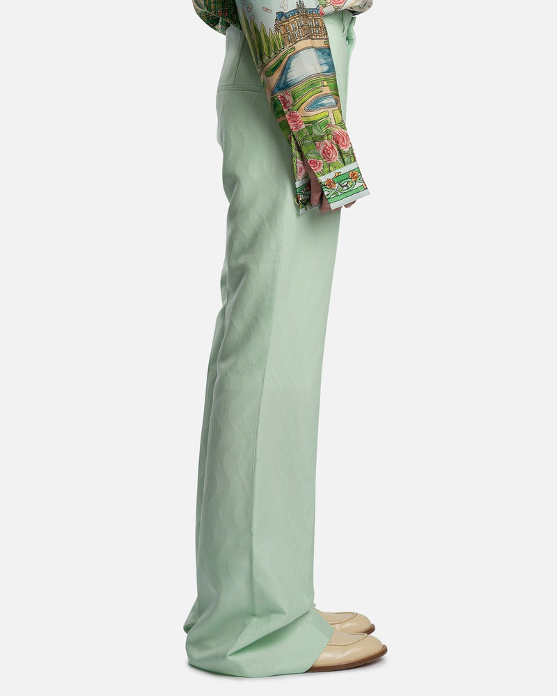 Flared Trousers in Mint Memphis Pinstripe  SVRN