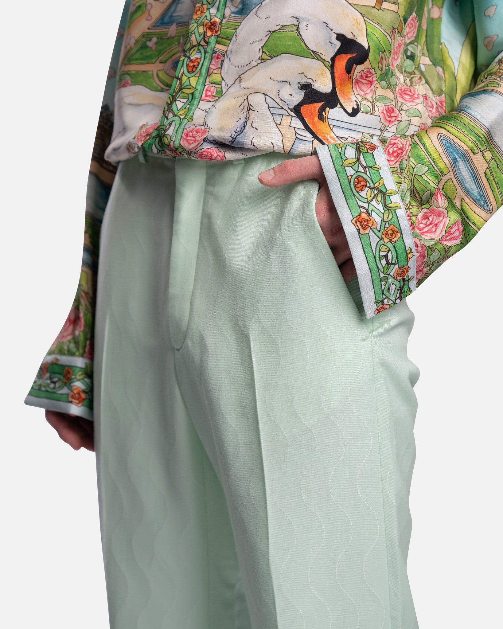 Casablanca Men's Pants Flared Trousers in Mint Memphis Pinstripe