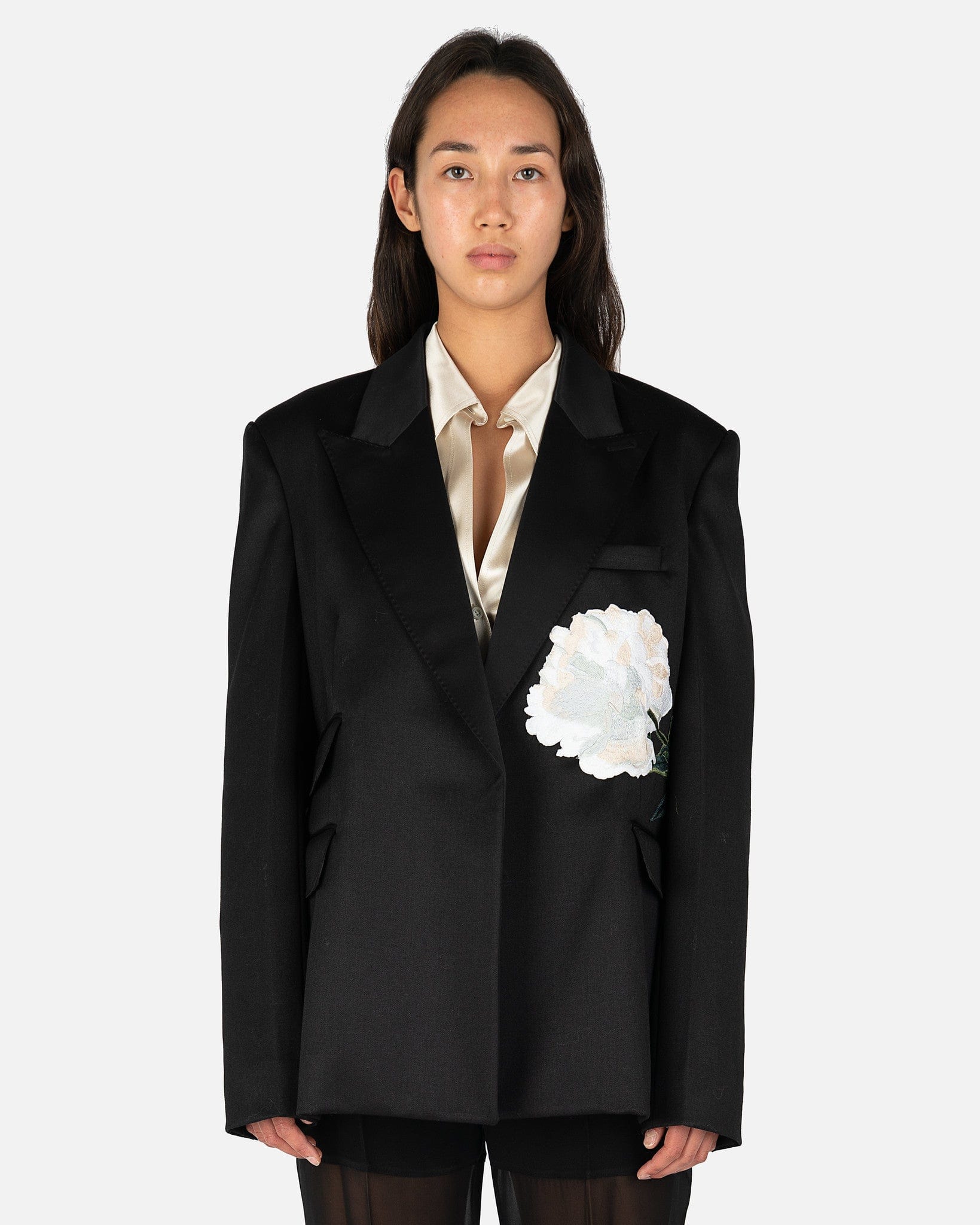 Peter Do Women Jackets Floral Tuxedo Oversized Blazer in Black/White