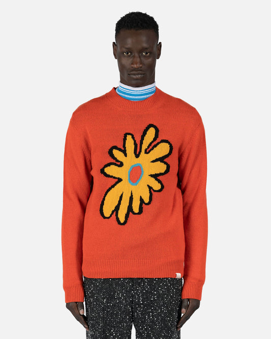 Marni mens sweater Flower Crewneck Sweater in Orange
