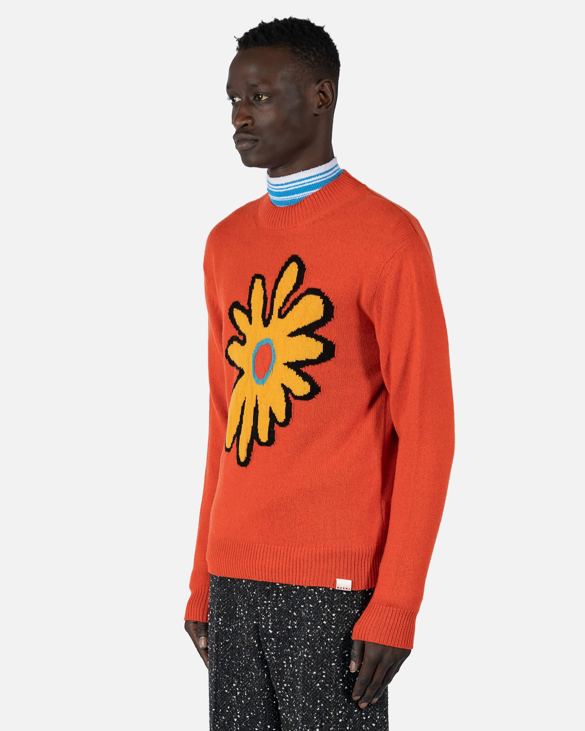 Marni mens sweater Flower Crewneck Sweater in Orange