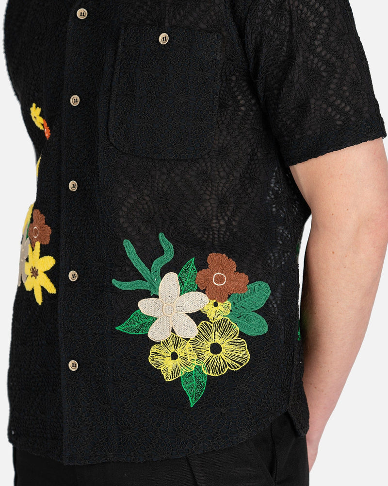 Andersson Bell Men's Shirts Flower Embroidery Open Collar Shirt in Black