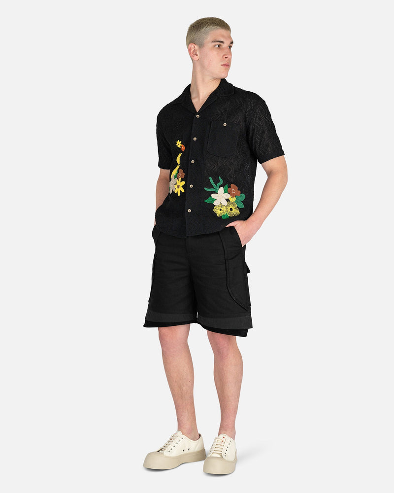 Andersson Bell Men's Shirts Flower Embroidery Open Collar Shirt in Black