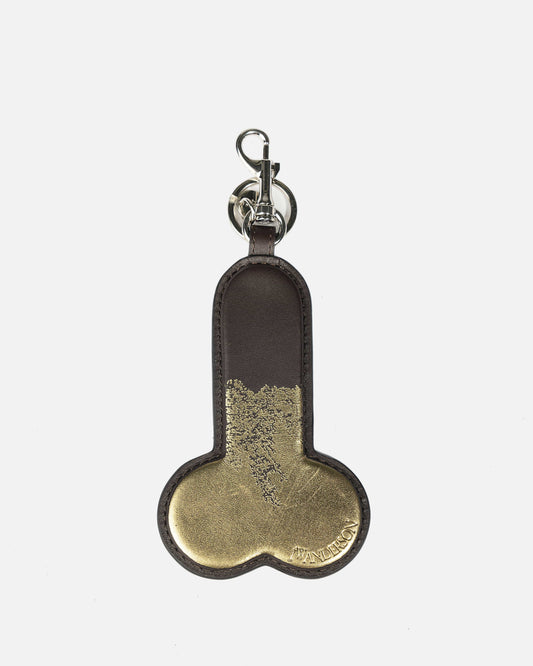 JW Anderson Leather Goods Foiled Penis Keyring in Brown/Gold