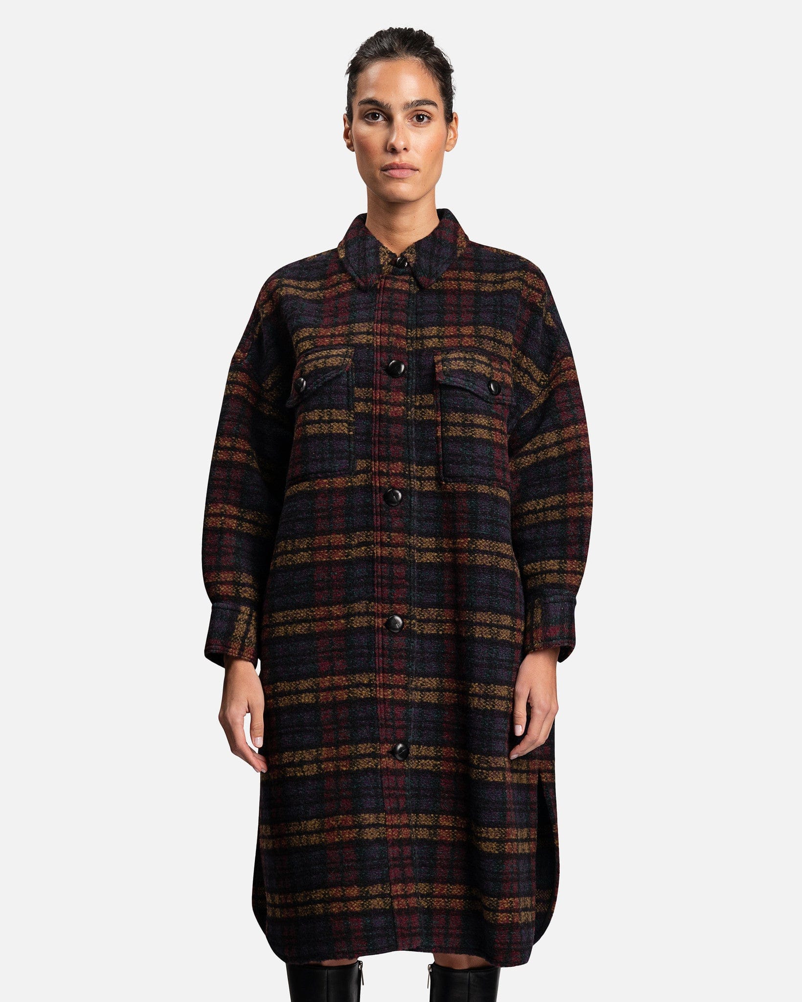 Fontizi Checked Coat in Multicolor Black – SVRN