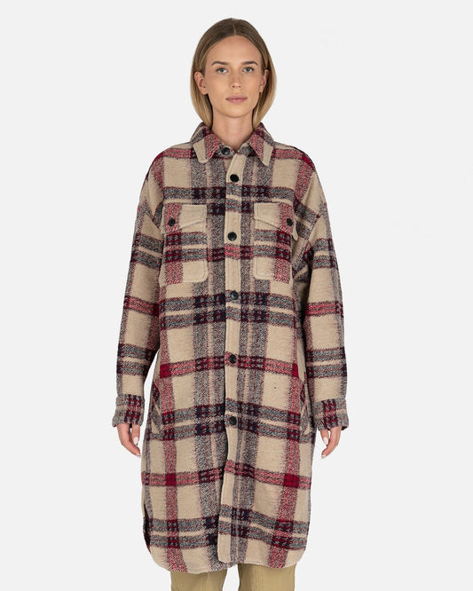 Isabel Marant Etoile Women Jackets Fontizi Plaid Wool Coat in Burgundy/Ecru