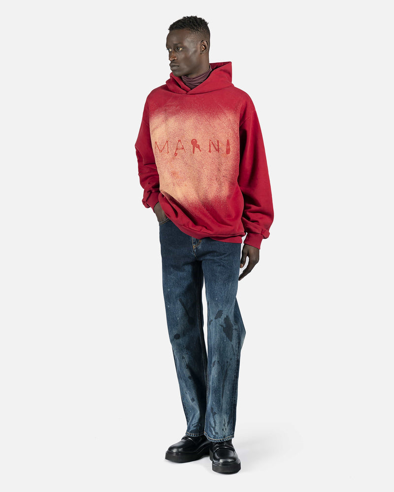Marni Men's Sweatshirts Found Objects Logo Hoodie in Red