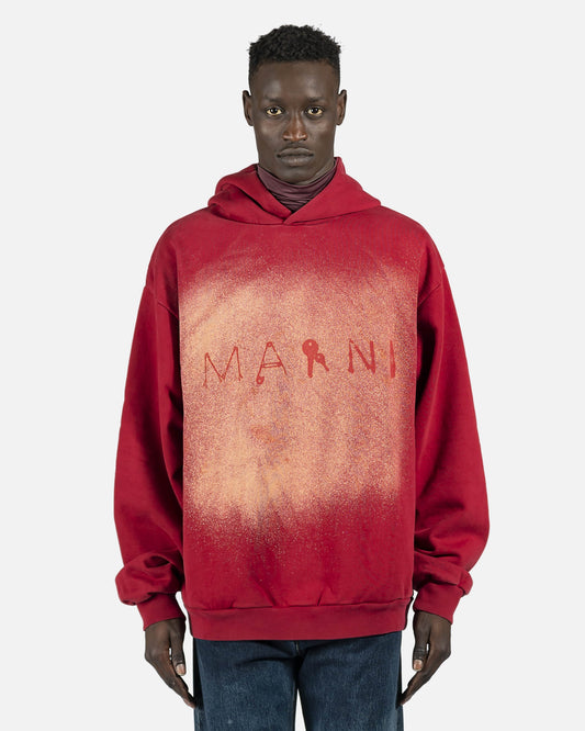 Marni Men's Sweatshirts Found Objects Logo Hoodie in Red