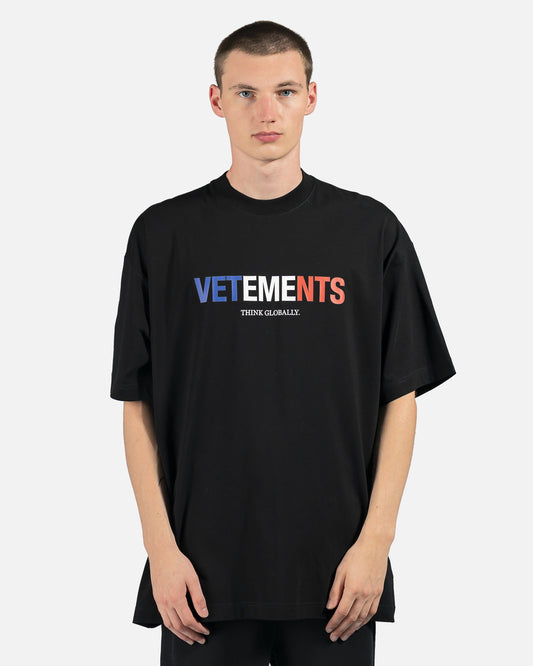 VETEMENTS Men's T-Shirts France Flag Logo Tee in Black