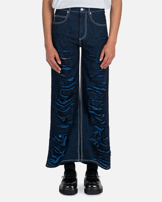 Marni Men's Jeans Frayed Denim Color in Iris Blue