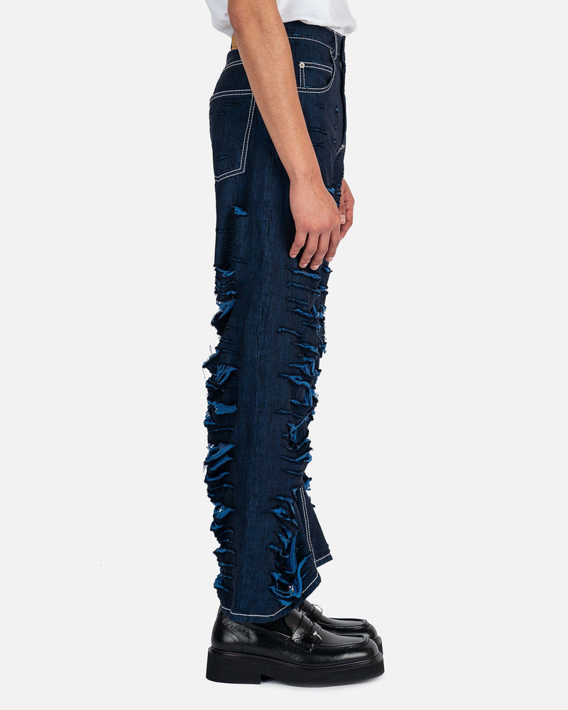 Marni Men's Jeans Frayed Denim Color in Iris Blue