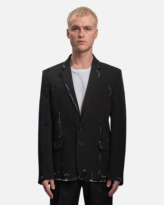 Marni Men's Jackets Frayed Wool Grain De Poudre in Black