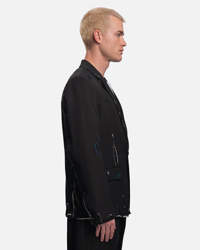 Marni Men's Jackets Frayed Wool Grain De Poudre in Black