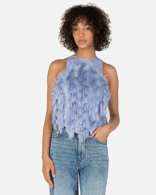 Ganni Women Tops Fringe Mesh Top in Persian Violet