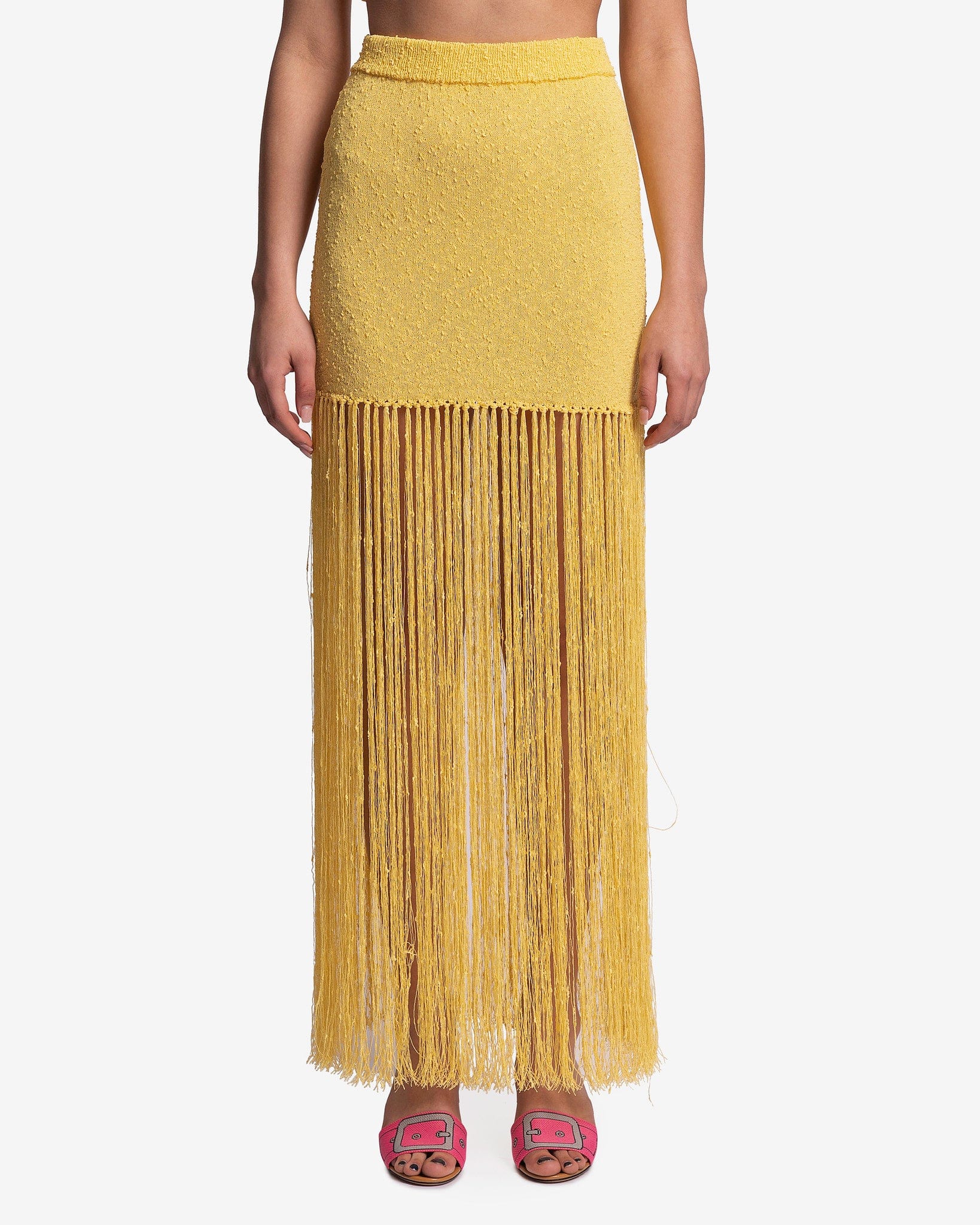 Casablanca Women Skirts Fringed Knit Skirt in Yellow
