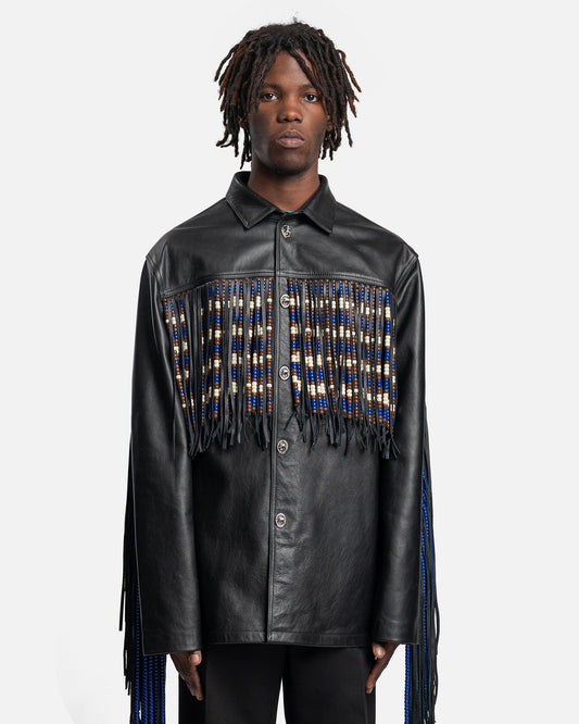 Botter Men's Shirts Fringed Leather Shirt No War Beading in Black Leather