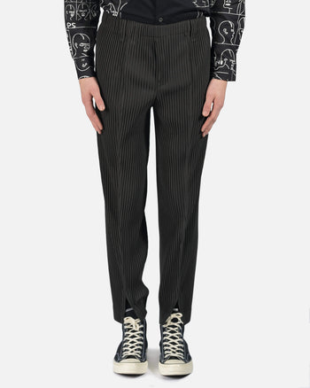 Homme Plissé Issey Miyake Men's Pants Front Slit Pleats Trousers in Charcoal
