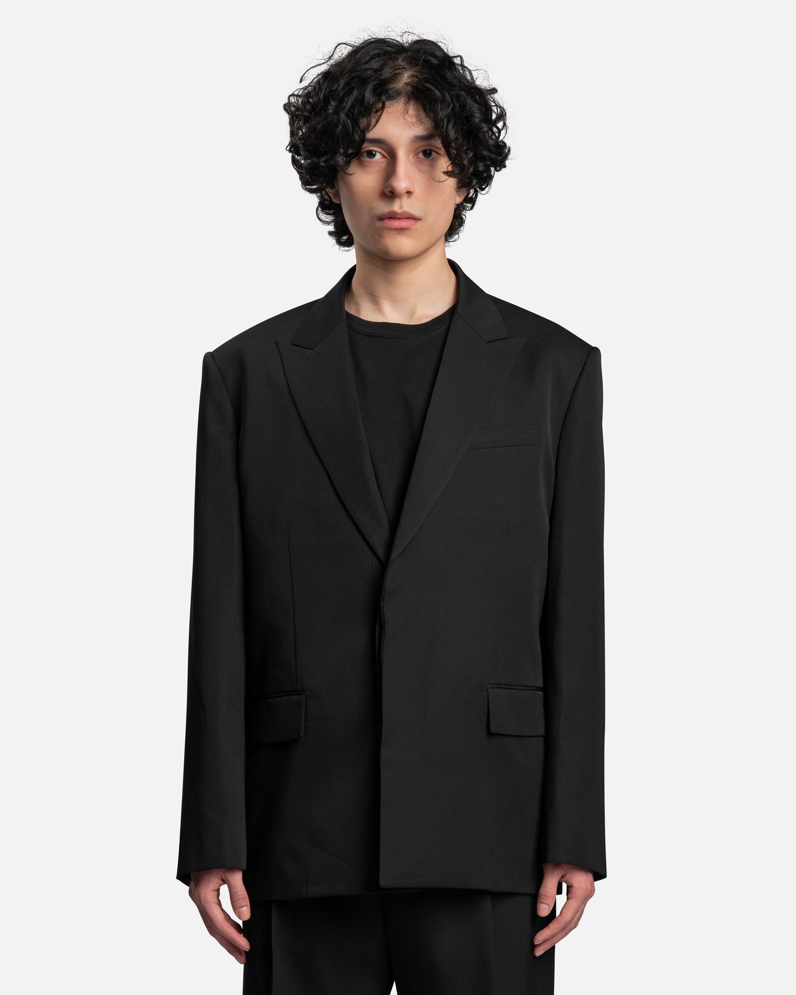 Front Zipper Two Button Single Jacket in Black – SVRN Front Zipper Two Button Single Jacket in Black – SVRN