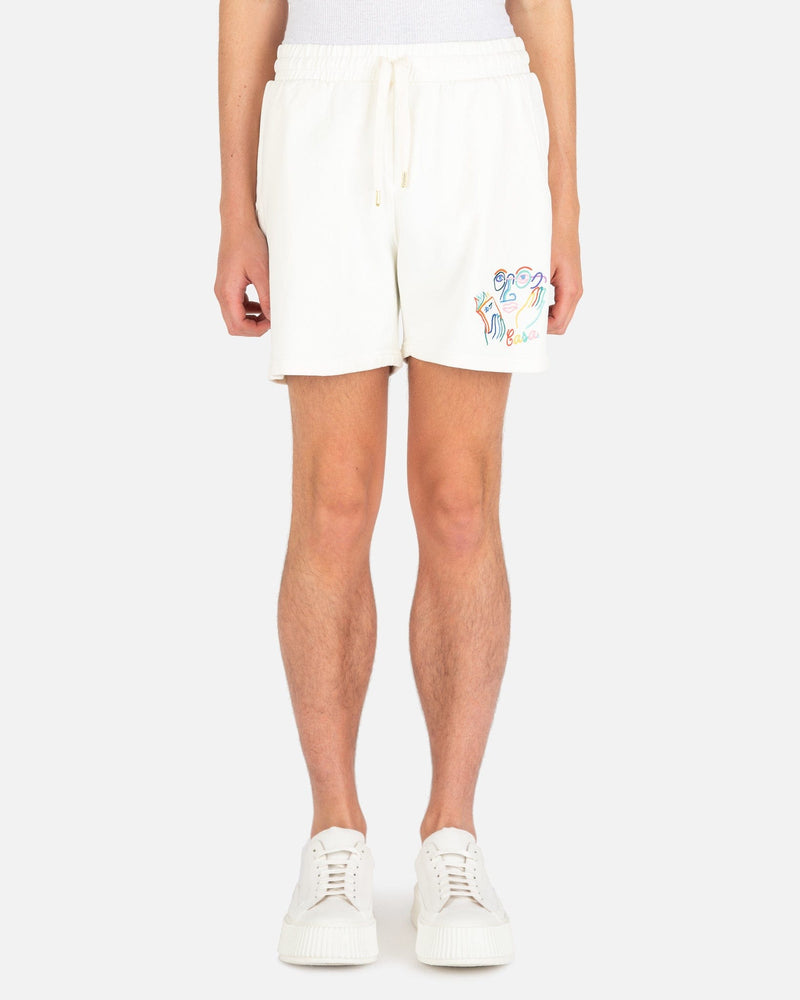 Casablanca Men's Shorts Fujita San Embroidered Sweatshort in Off-White