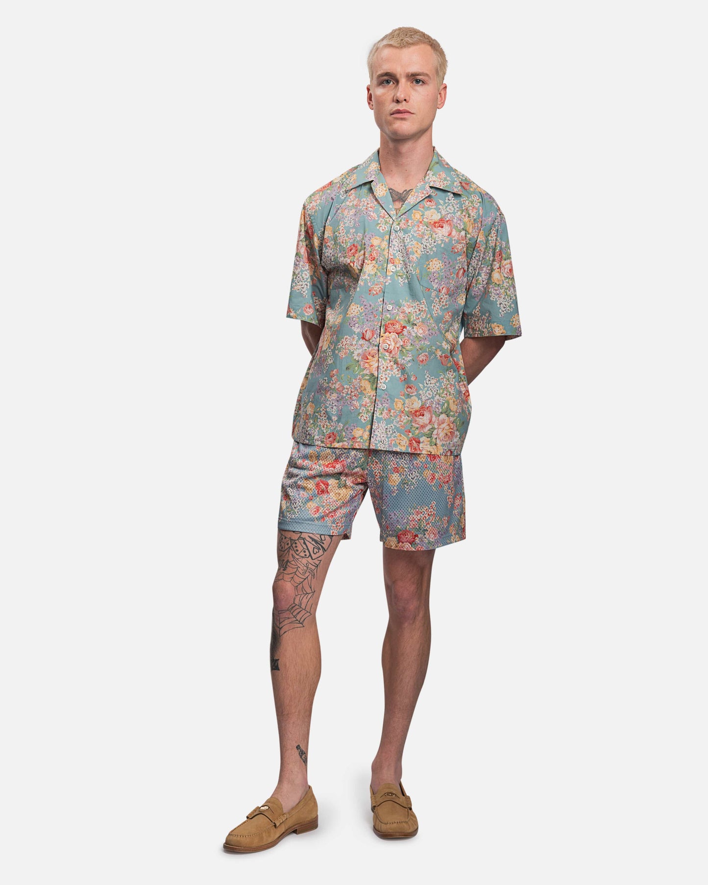 John Elliott Men's Shorts Game Shorts in Blue Tuscan Floral