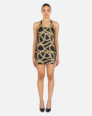 Gold Chain Open Back Mini Dress in Black/Gold SVRN Gold Chain Open Back Mini Dress in Black/Gold SVRN