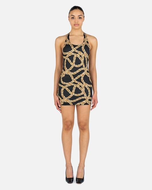 VETEMENTS Women Dresses Gold Chain Open Back Mini Dress in Black/Gold