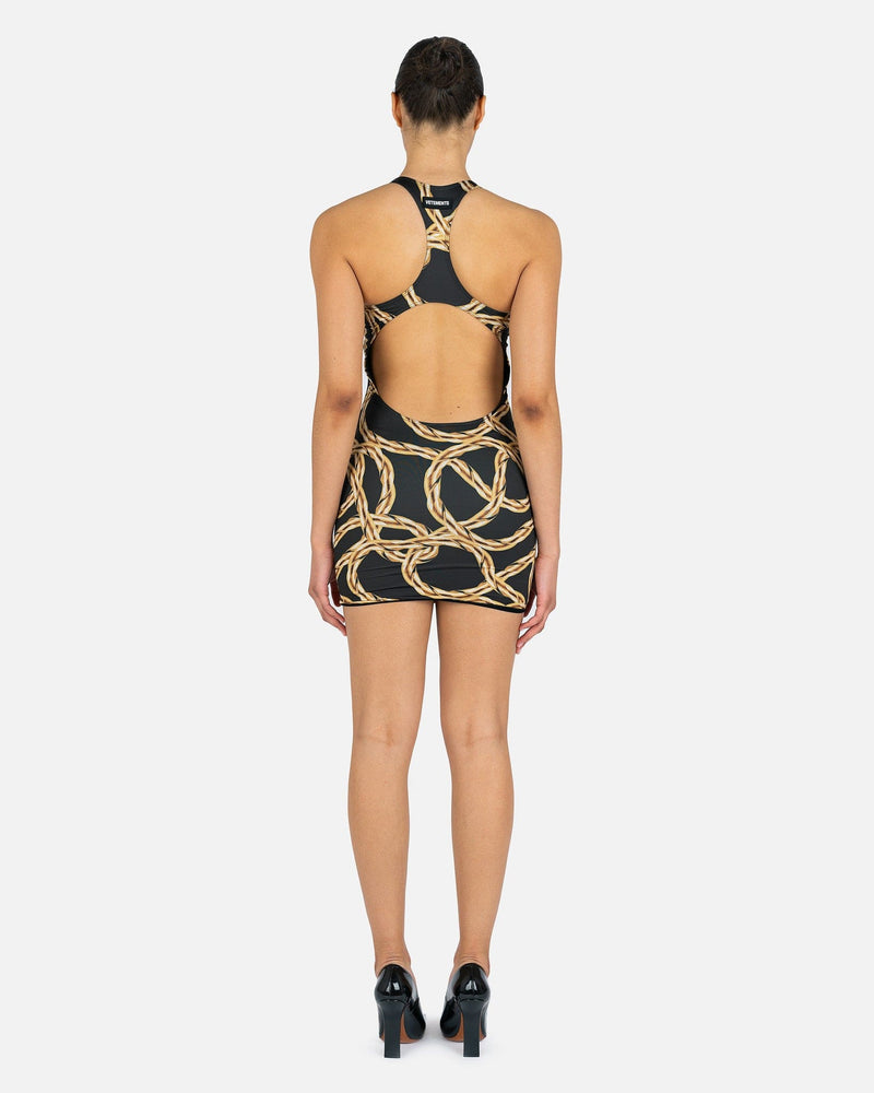 Gold Chain Open Back Mini Dress in Black/Gold SVRN Gold Chain Open Back Mini Dress in Black/Gold SVRN