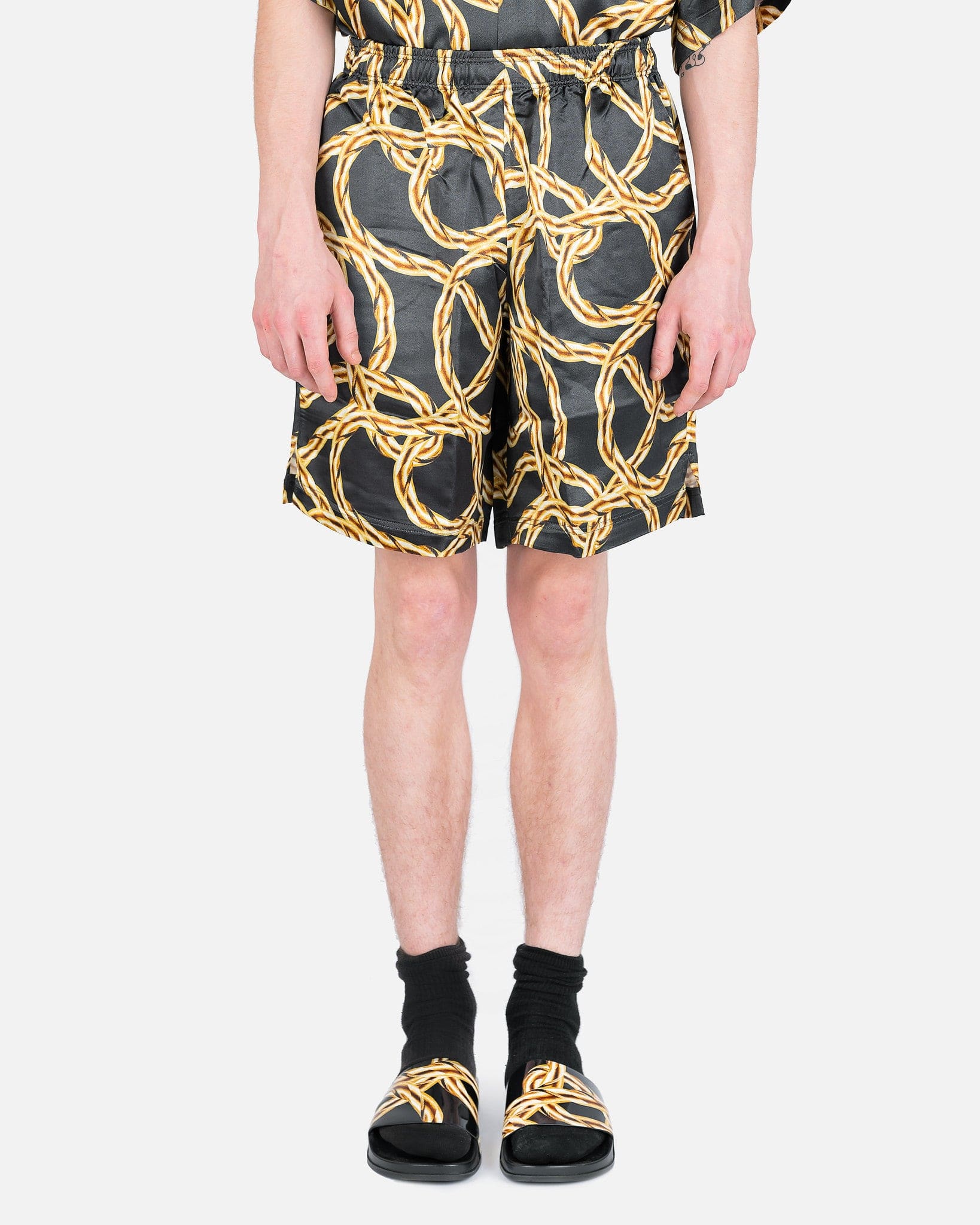 VETEMENTS Men's Shorts Gold Chain Pyjama Shorts in Black
