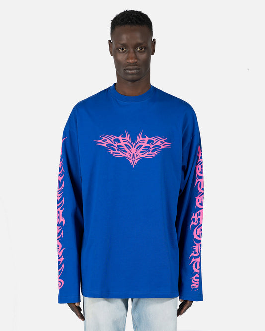 VETEMENTS Men's T-Shirts Gothic Logo Longsleeve T-Shirt in Royal Blue