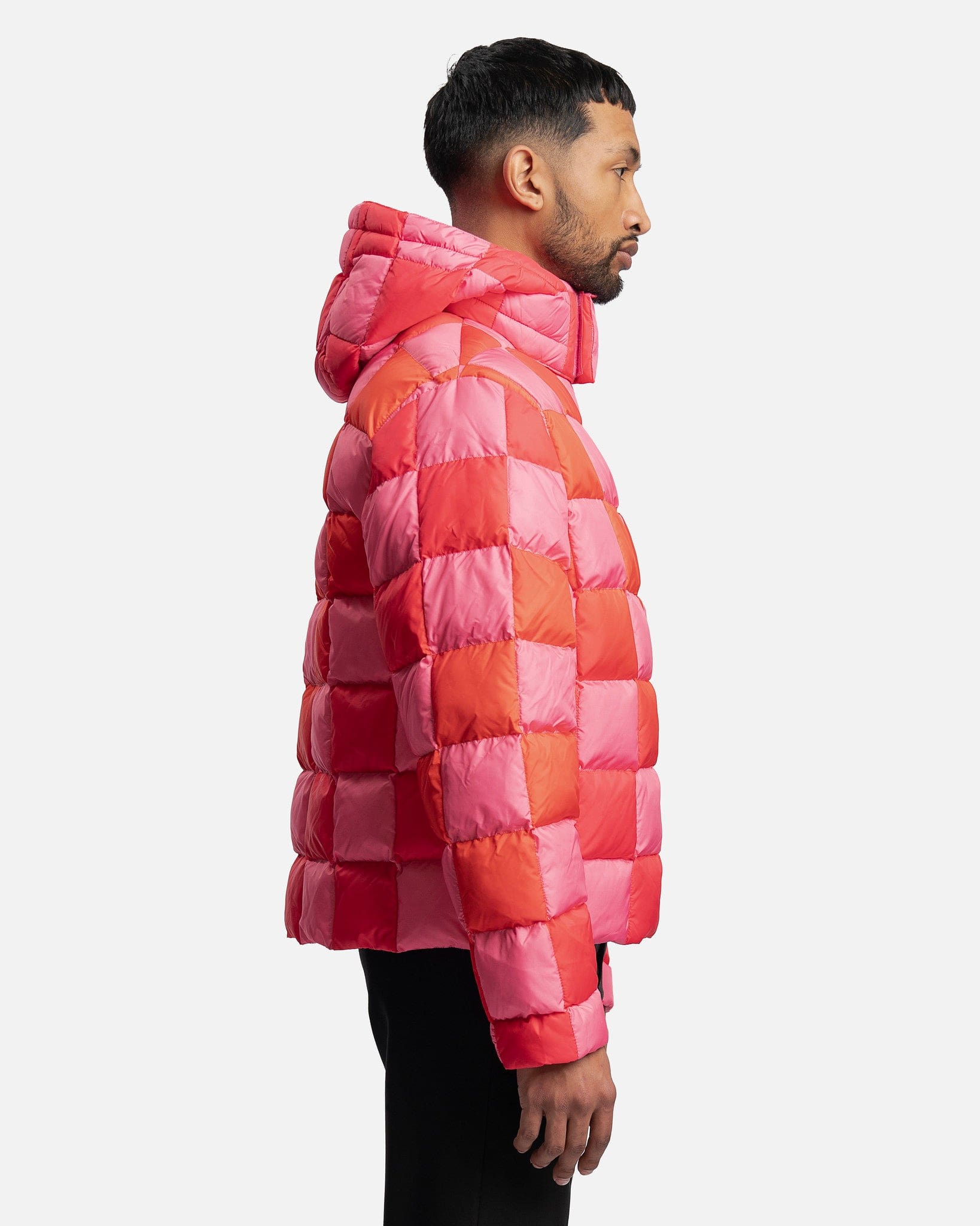 ERL Men's Jackets Gradient Checker Hooded Puffer Coat in Pink
