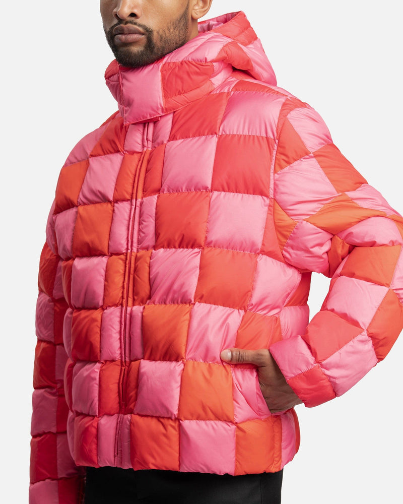 ERL Men's Jackets Gradient Checker Hooded Puffer Coat in Pink