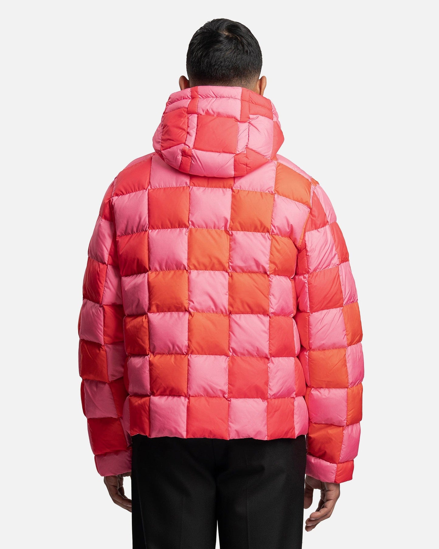 ERL Men's Jackets Gradient Checker Hooded Puffer Coat in Pink