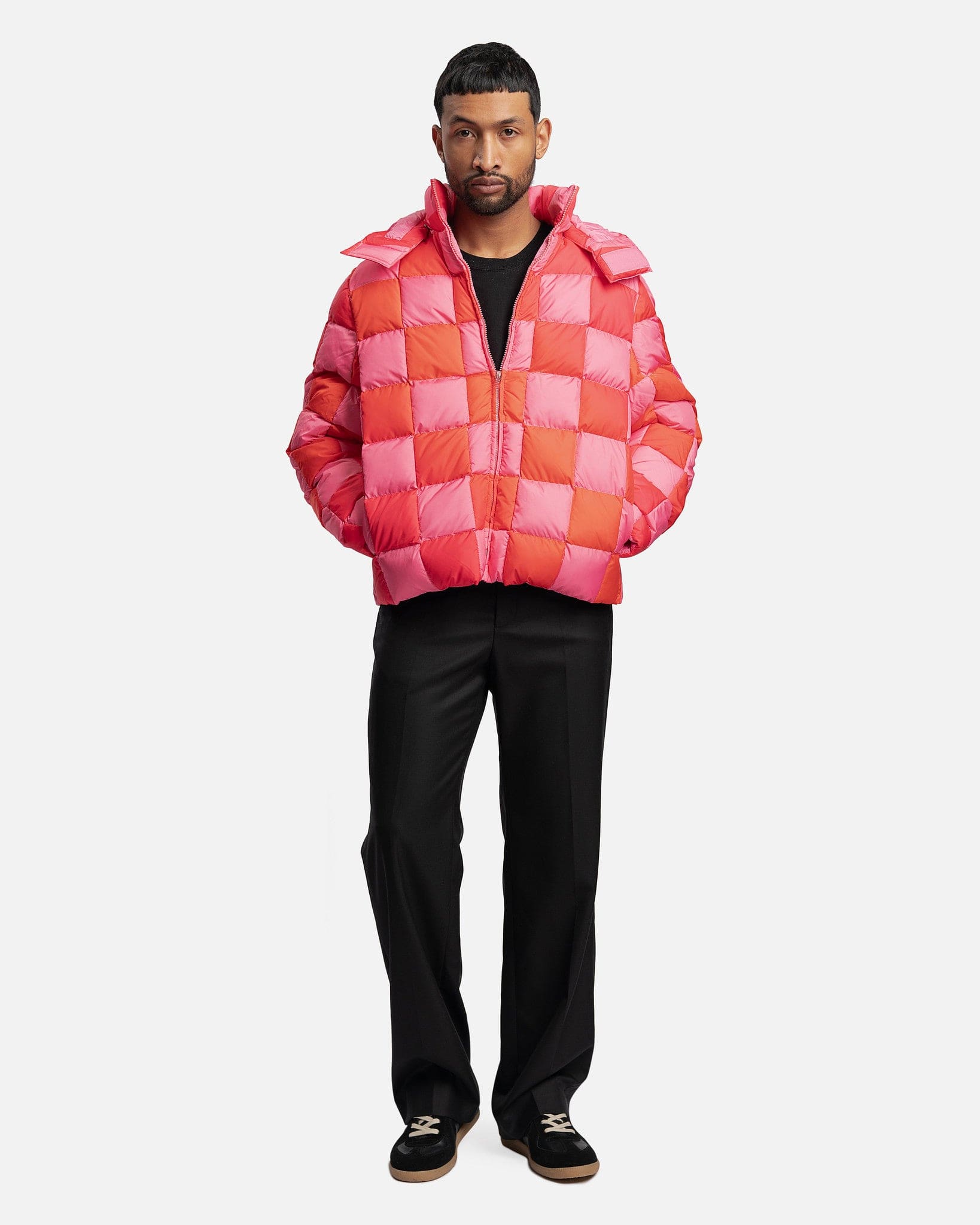 ERL Men's Jackets Gradient Checker Hooded Puffer Coat in Pink