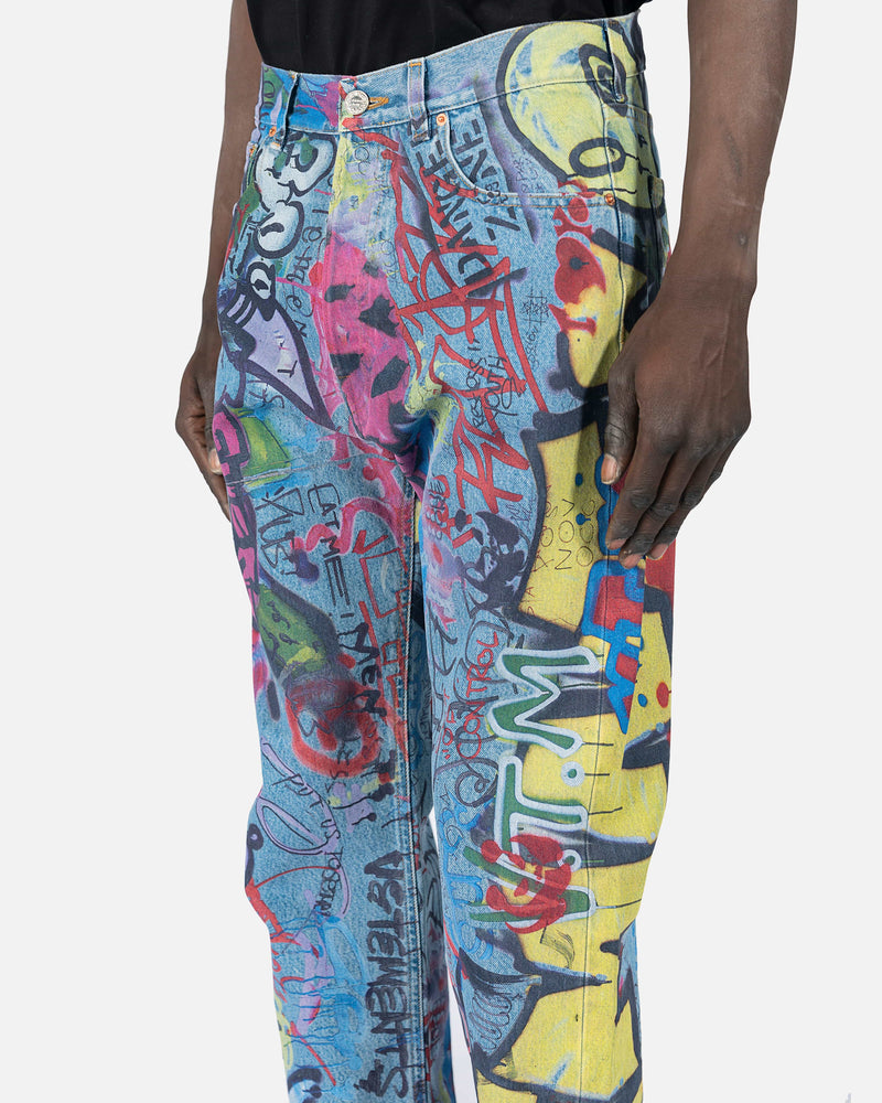 VETEMENTS Men's Jeans Graffiti Straight Leg Denim in Multi