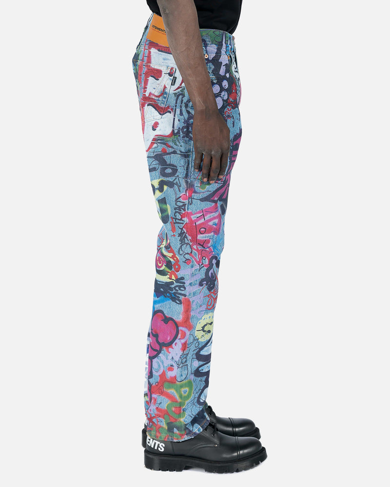 VETEMENTS Men's Jeans Graffiti Straight Leg Denim in Multi