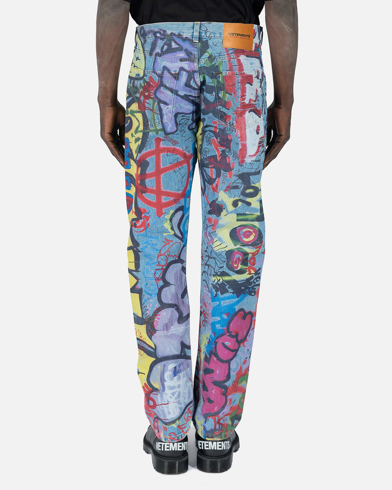 VETEMENTS Men's Jeans Graffiti Straight Leg Denim in Multi