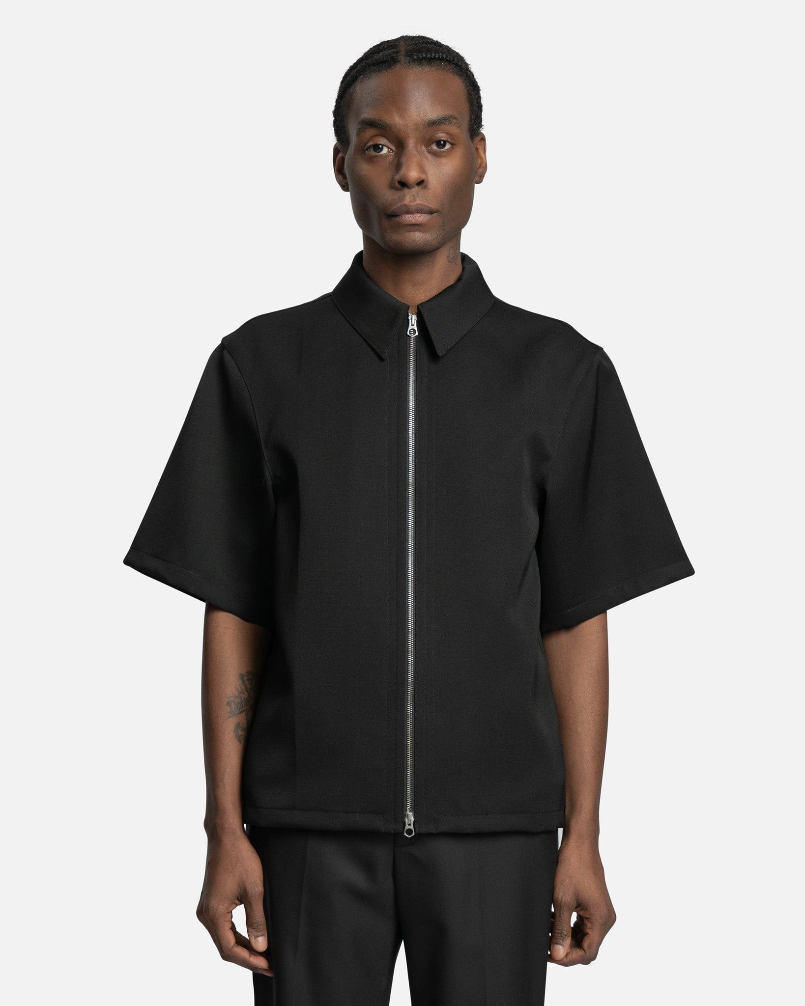 Jil Sander Men's Shirts Grain de Poudre Wool Outershirt in Black