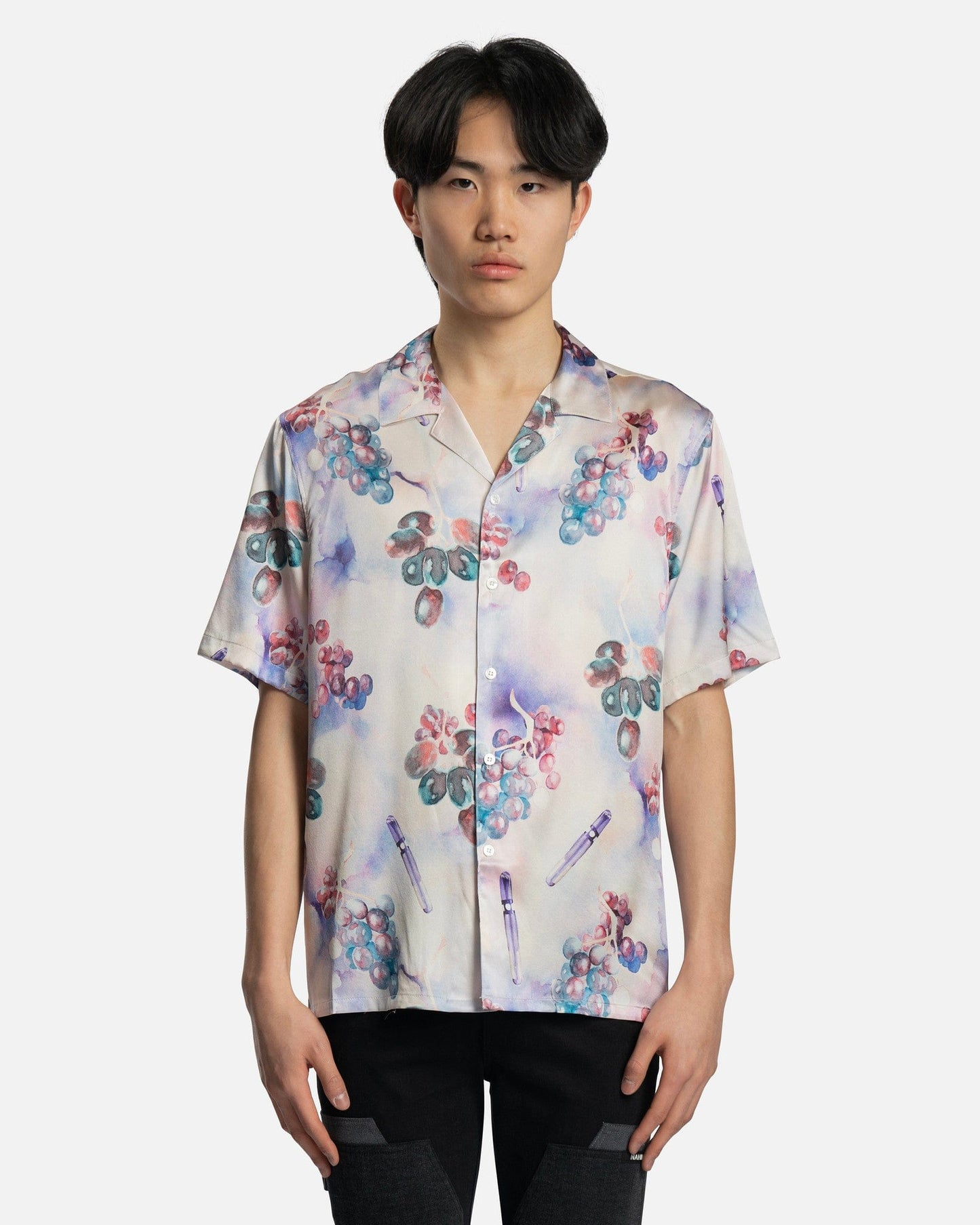 Nahmias Men's Shirts Grape Swishers Silk S/S Button Down in Grape Print