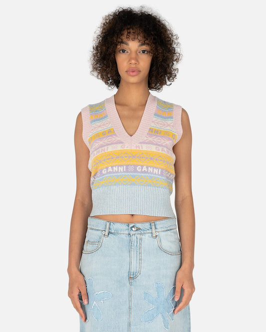 Ganni Women Sweaters Graphic Lambswool Vest in Multicolor
