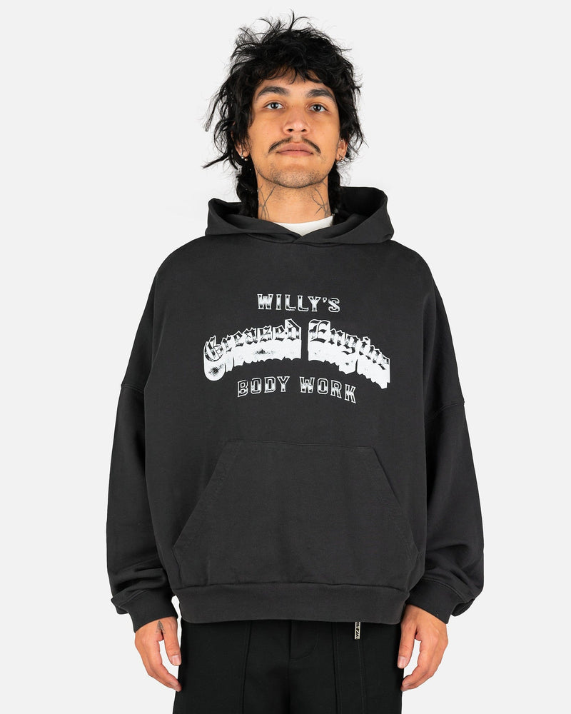 Willy Chavarria Men's Sweatshirts Greased Engine Buffalo Hoodie in Jet Black