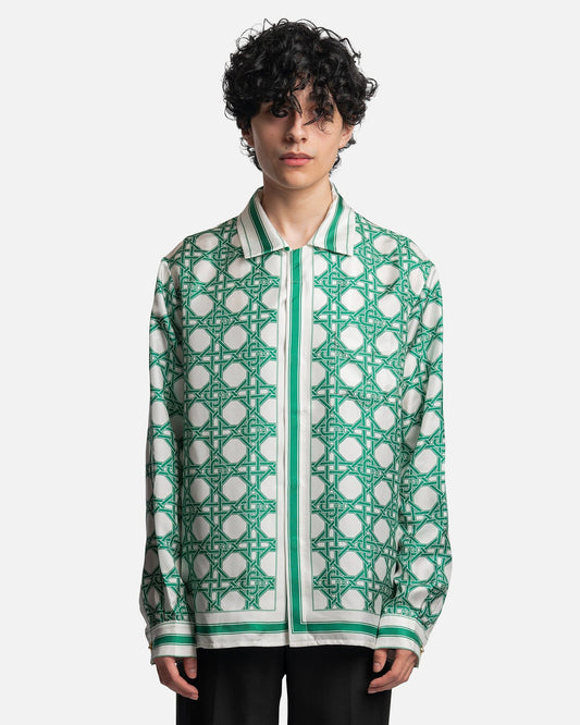 Casablanca Men's Shirts Green Le Monogramme D'Osier Cuban Collar Long Sleeve Shirt