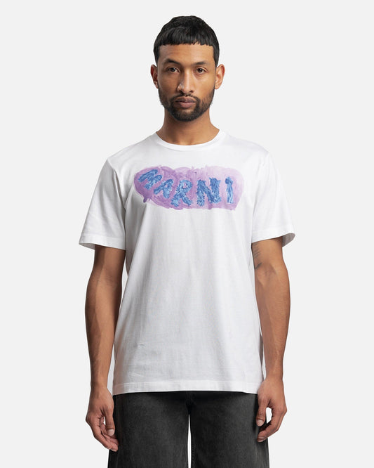 Marni Men's T-Shirts Hairy Marni Logo T-Shirt in Lily White