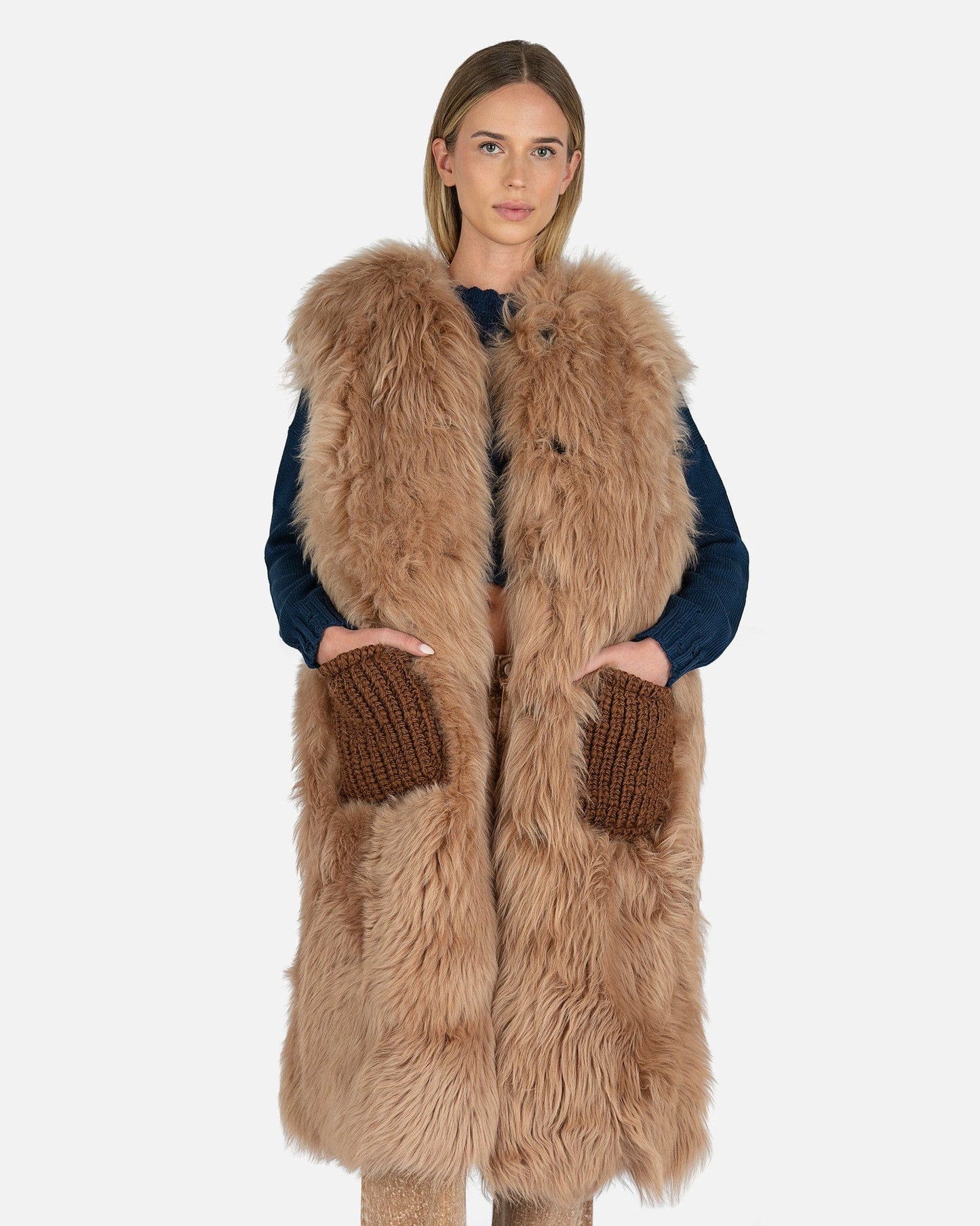 Hairy Shearling Gilet in Earth of Sienna – SVRN