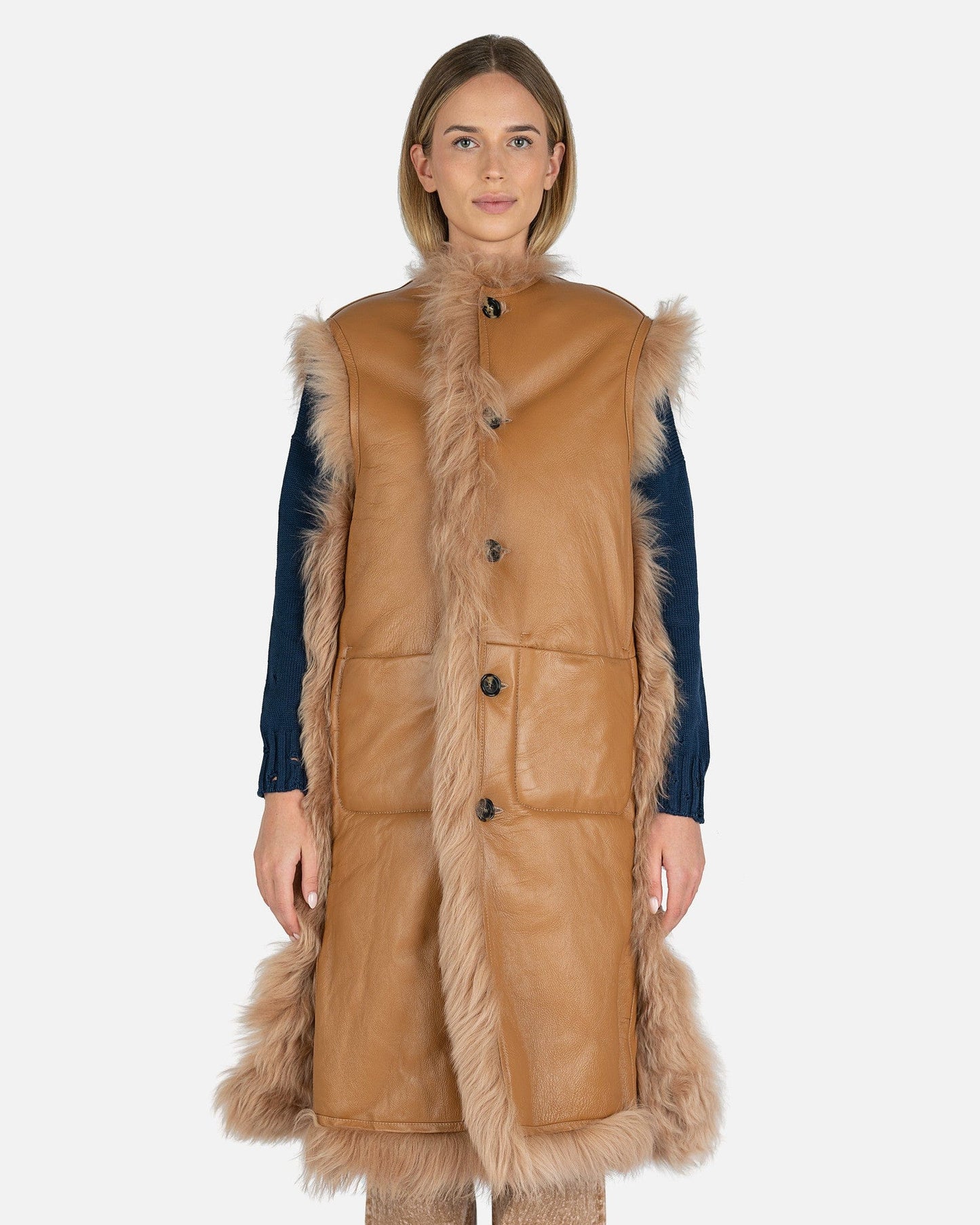 Marni Women Jackets 40 Hairy Shearling Gilet in Earth of Sienna