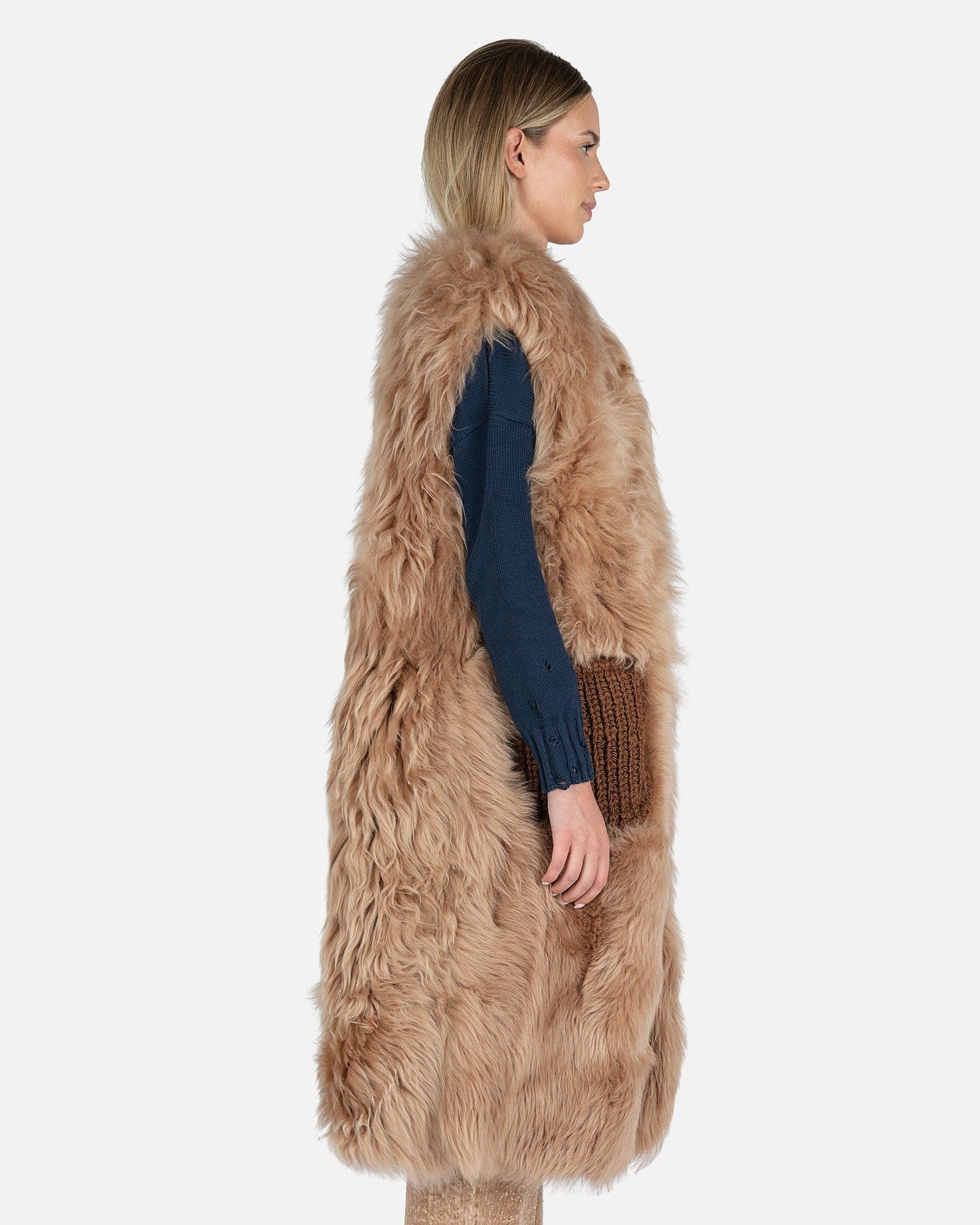 Marni Women Jackets 40 Hairy Shearling Gilet in Earth of Sienna