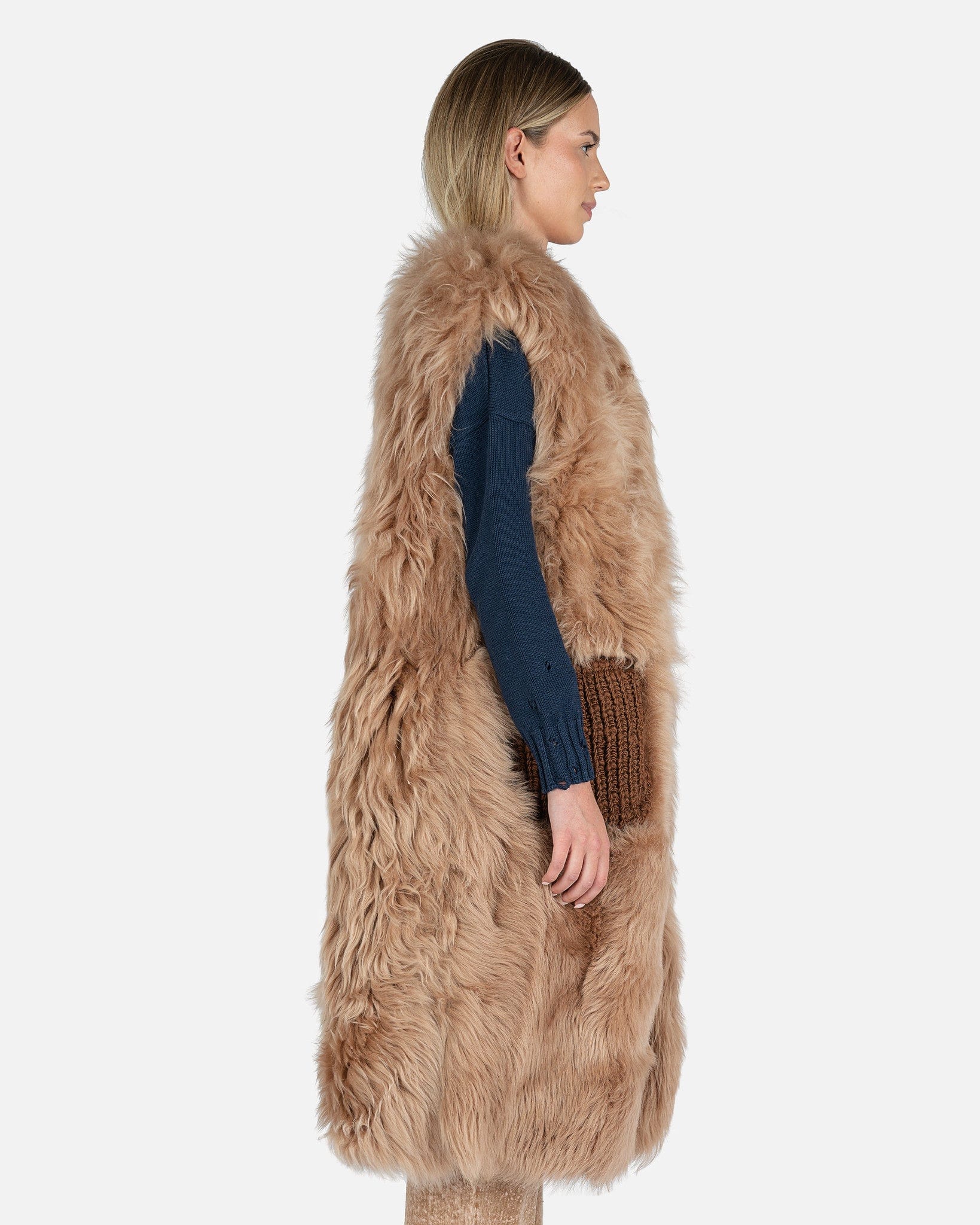 Marni Women Jackets 40 Hairy Shearling Gilet in Earth of Sienna